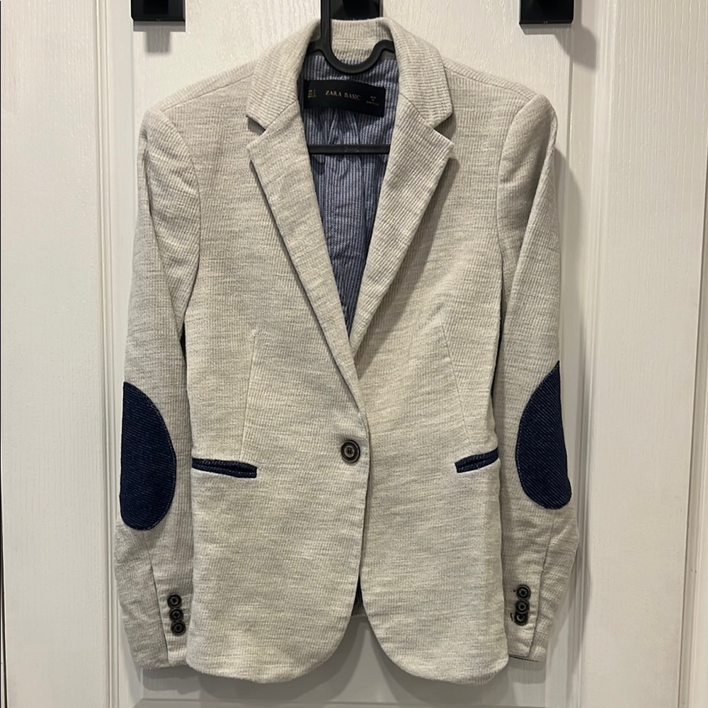 Zara Cream/Gray and Denim Blue Blazer with Tailored Silhouette